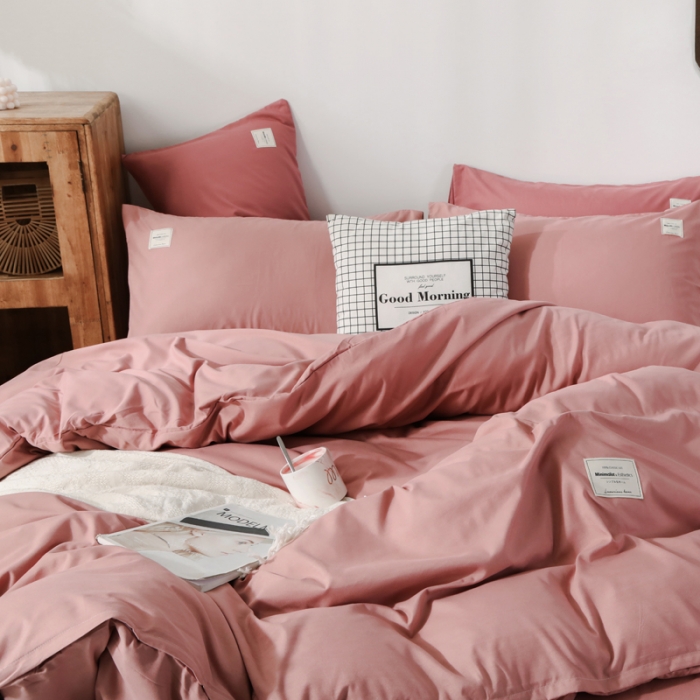 91家纺网 家纺一手货源 找家纺 米粒 2020新款纯色磨毛四件套 藕粉