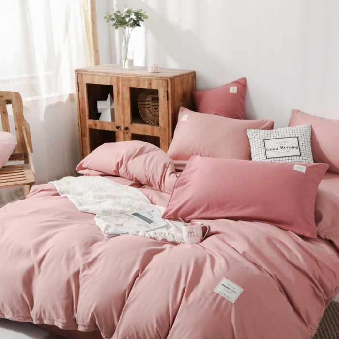 91家纺网 家纺一手货源 找家纺 米粒 2020新款纯色磨毛四件套 藕粉