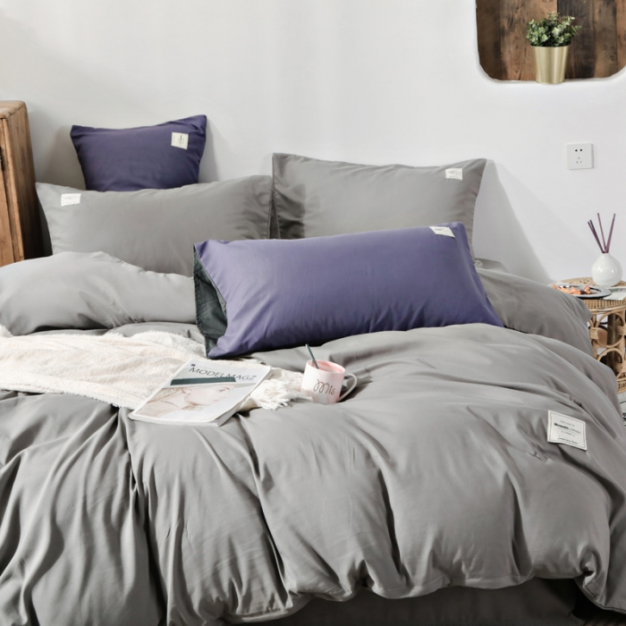 91家纺网 家纺一手货源 找家纺 米粒 2020新款纯色磨毛四件套 浅灰