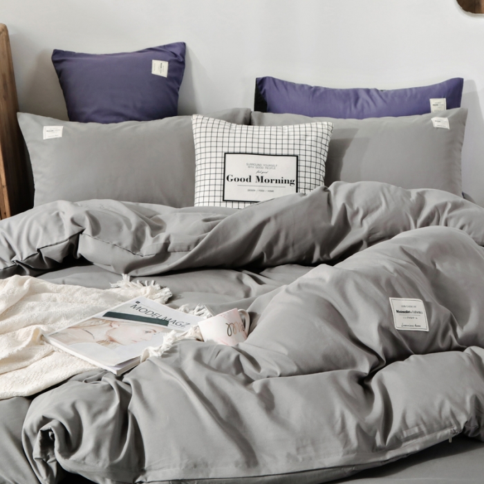 91家纺网 家纺一手货源 找家纺 米粒 2020新款纯色磨毛四件套 浅灰