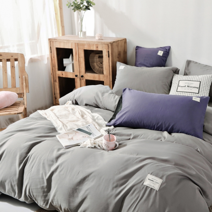 91家纺网 家纺一手货源 找家纺 米粒 2020新款纯色磨毛四件套 浅灰