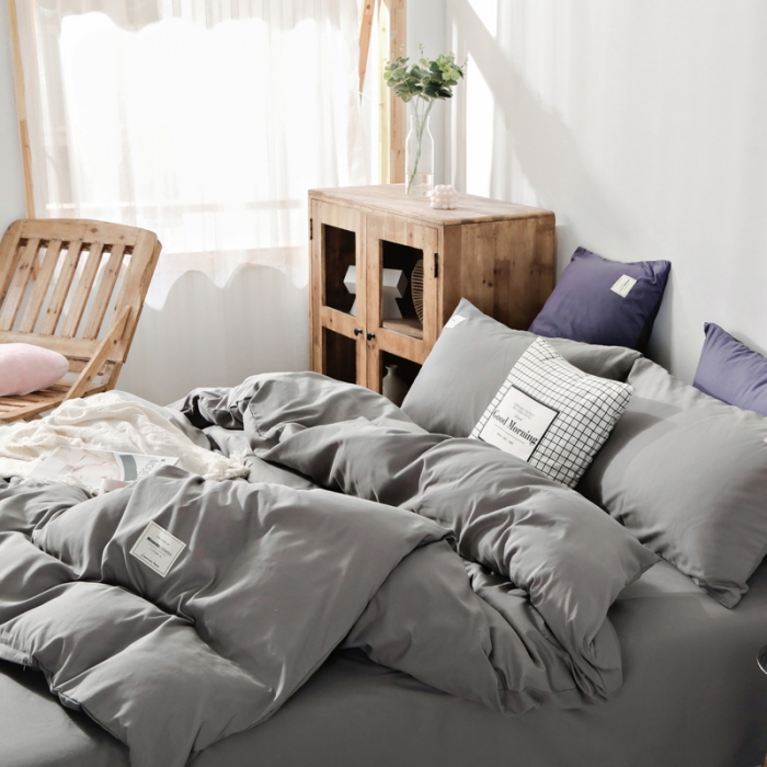 91家纺网 家纺一手货源 找家纺 米粒 2020新款纯色磨毛四件套 浅灰