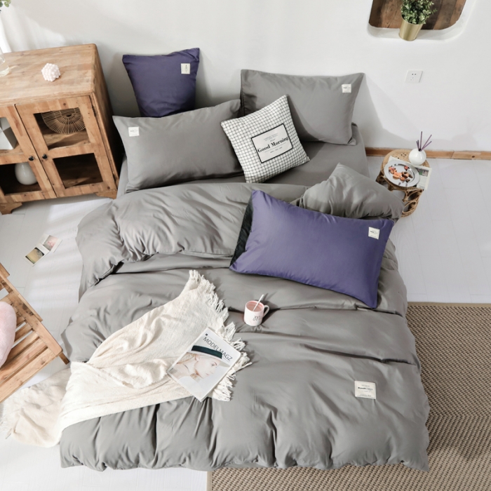 91家纺网 家纺一手货源 找家纺 米粒 2020新款纯色磨毛四件套 浅灰