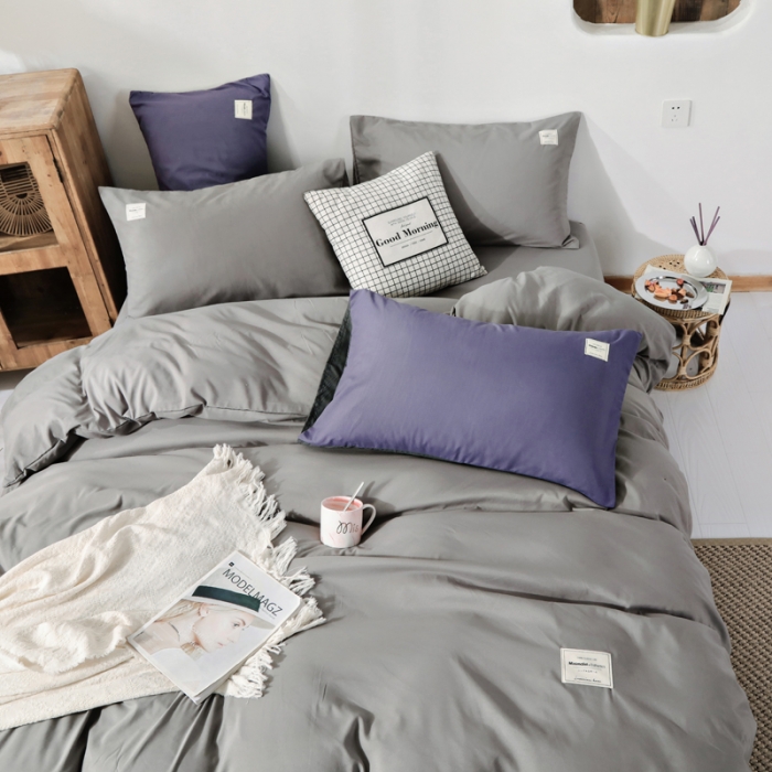 91家纺网 家纺一手货源 找家纺 米粒 2020新款纯色磨毛四件套 浅灰