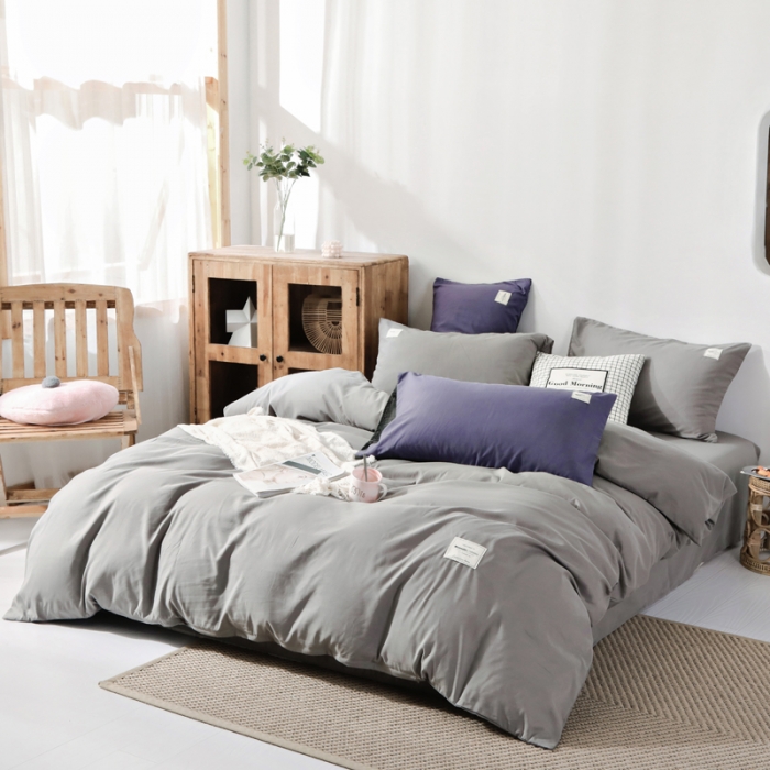 91家纺网 家纺一手货源 找家纺 米粒 2020新款纯色磨毛四件套 浅灰