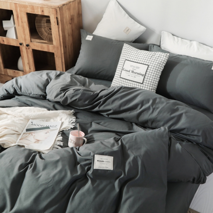 91家纺网 家纺一手货源 找家纺 米粒 2020新款纯色磨毛四件套 深灰