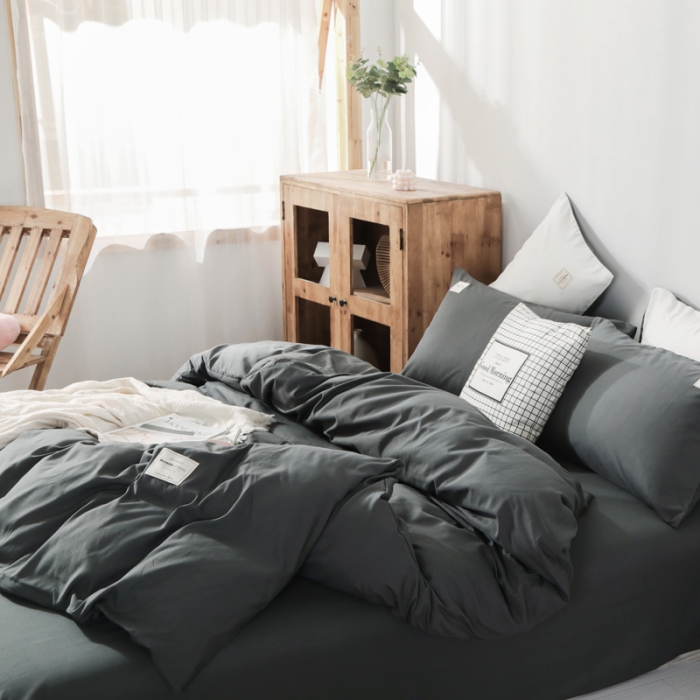 91家纺网 家纺一手货源 找家纺 米粒 2020新款纯色磨毛四件套 深灰