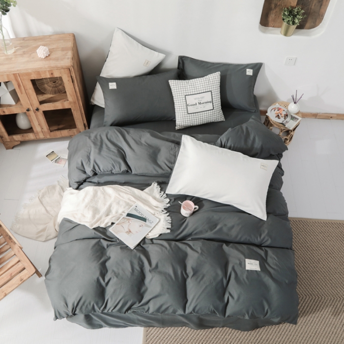 91家纺网 家纺一手货源 找家纺 米粒 2020新款纯色磨毛四件套 深灰