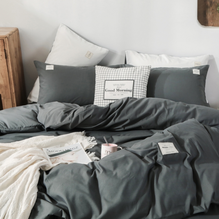 91家纺网 家纺一手货源 找家纺 米粒 2020新款纯色磨毛四件套 深灰