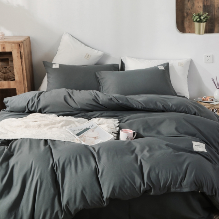 91家纺网 家纺一手货源 找家纺 米粒 2020新款纯色磨毛四件套 深灰