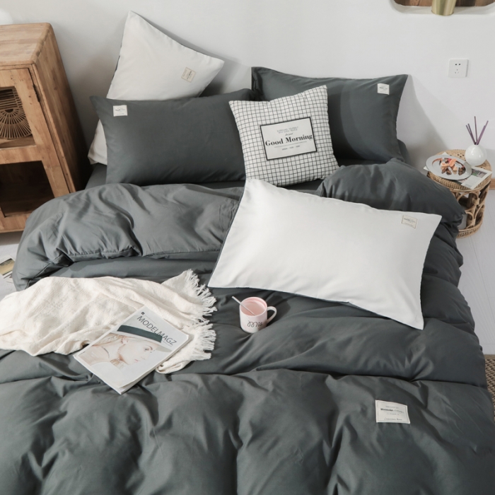 91家纺网 家纺一手货源 找家纺 米粒 2020新款纯色磨毛四件套 深灰