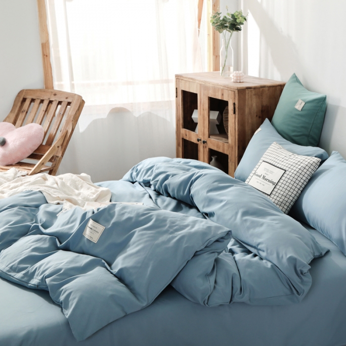 91家纺网 家纺一手货源 找家纺 米粒 2020新款纯色磨毛四件套 蔚蓝