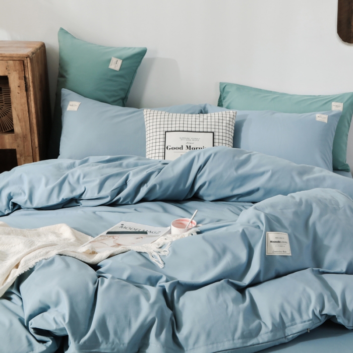 91家纺网 家纺一手货源 找家纺 米粒 2020新款纯色磨毛四件套 蔚蓝