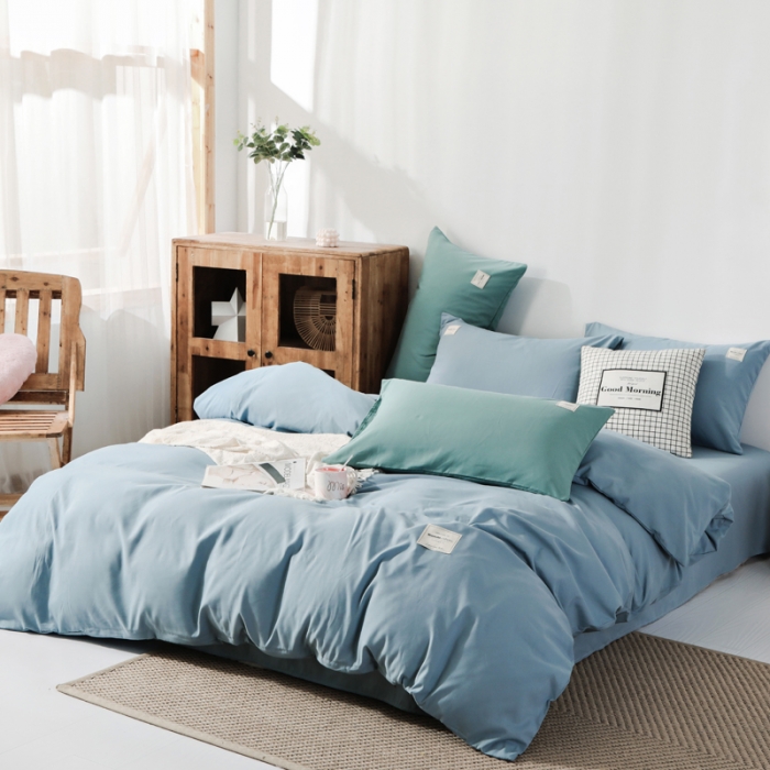 91家纺网 家纺一手货源 找家纺 米粒 2020新款纯色磨毛四件套 蔚蓝