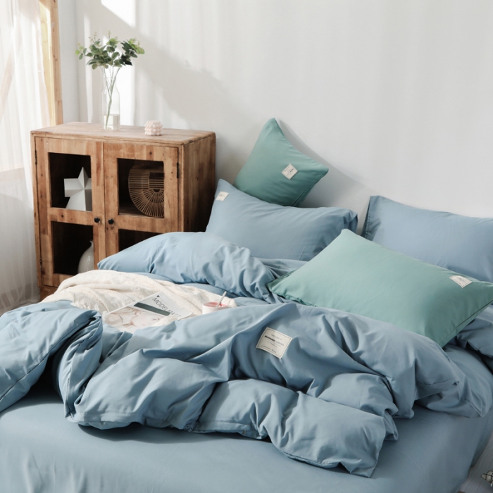 91家纺网 家纺一手货源 找家纺 米粒 2020新款纯色磨毛四件套 蔚蓝