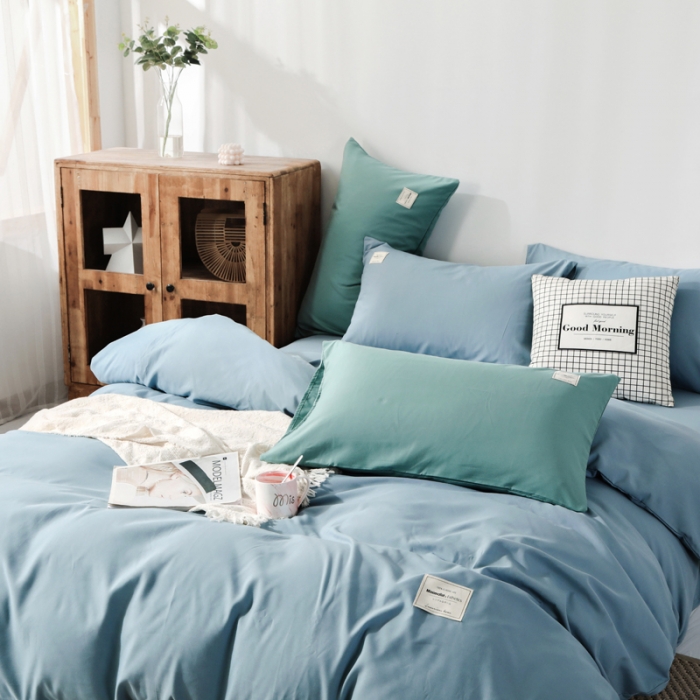 91家纺网 家纺一手货源 找家纺 米粒 2020新款纯色磨毛四件套 蔚蓝