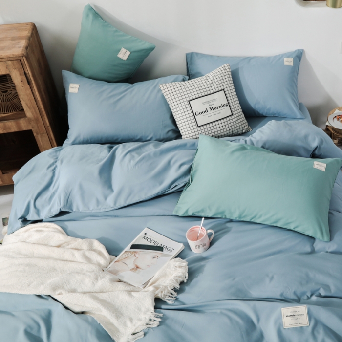 91家纺网 家纺一手货源 找家纺 米粒 2020新款纯色磨毛四件套 蔚蓝