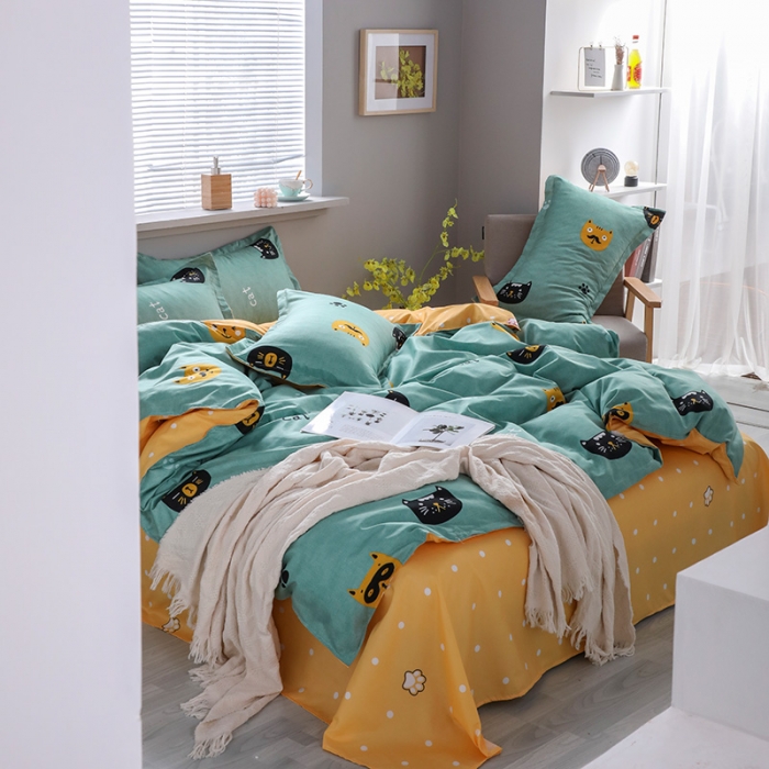 91家纺网 家纺一手货源 找家纺 米粒 2021新款芦荟棉套件 小猫咪