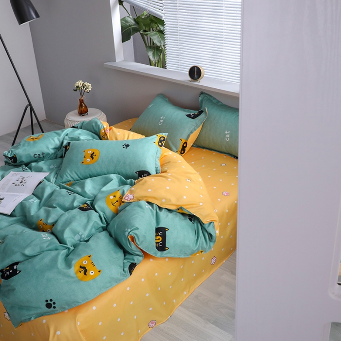 91家纺网 家纺一手货源 找家纺 米粒 2021新款芦荟棉套件 小猫咪