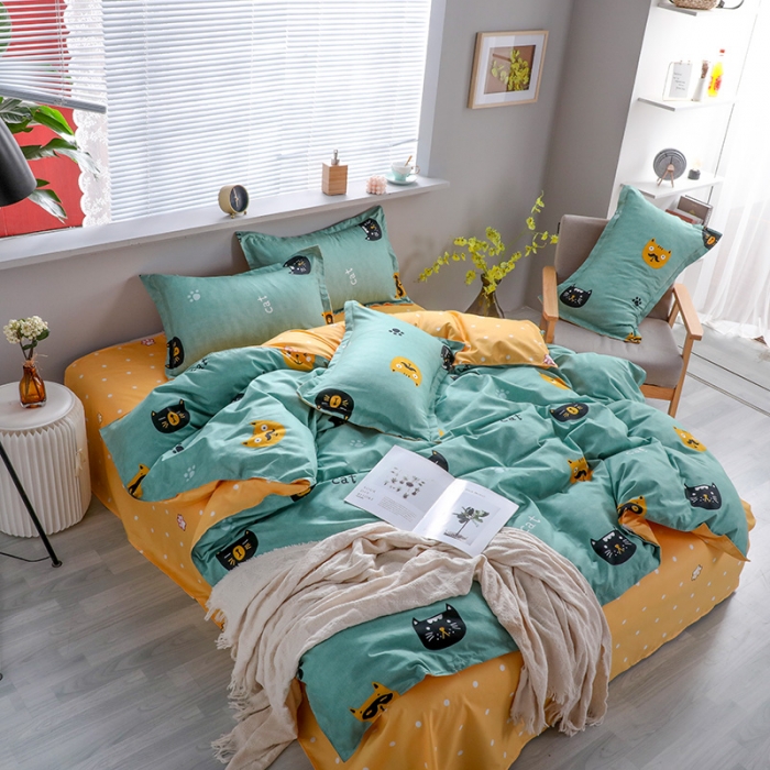 91家纺网 家纺一手货源 找家纺 米粒 2021新款芦荟棉套件 小猫咪