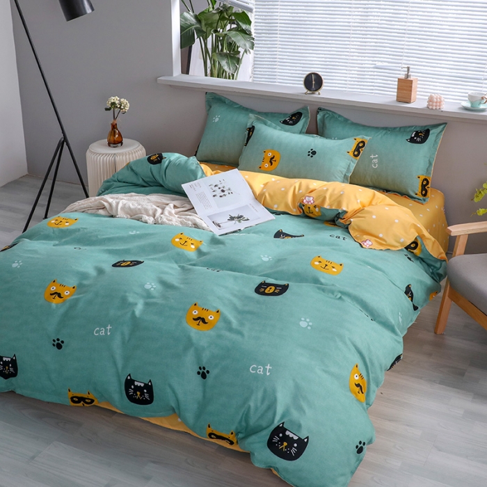 91家纺网 家纺一手货源 找家纺 米粒 2021新款芦荟棉套件 小猫咪