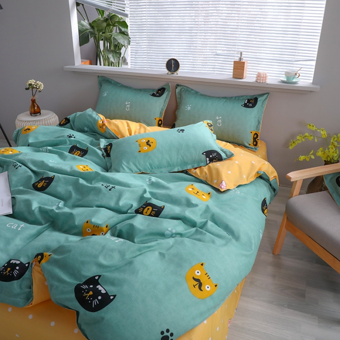 91家纺网 家纺一手货源 找家纺 米粒 2021新款芦荟棉套件 小猫咪