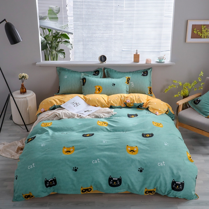 91家纺网 家纺一手货源 找家纺 米粒 2021新款芦荟棉套件 小猫咪