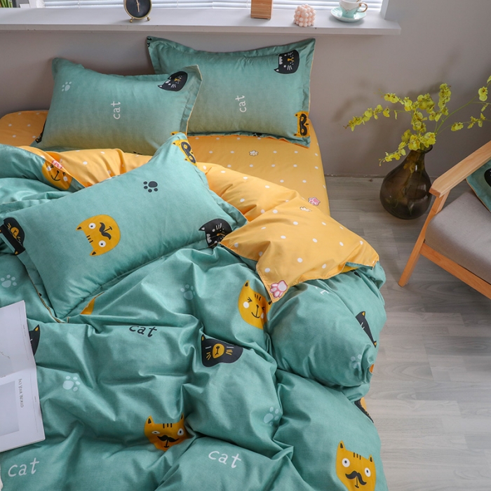 91家纺网 家纺一手货源 找家纺 米粒 2021新款芦荟棉套件 小猫咪