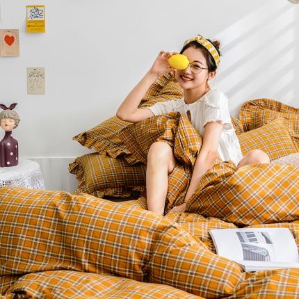 （总）久典家居 2020新款色织水洗棉四件套花边款水果格系列