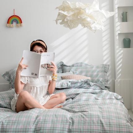 久典家居 2020新款色织水洗棉四件套花边款水果格系列青柠格