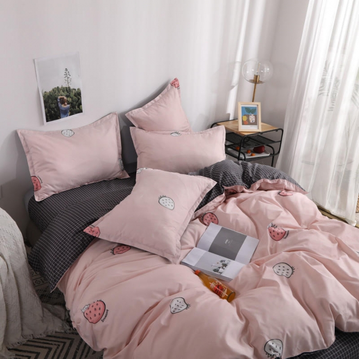 91家纺网 家纺一手货源 找家纺 米粒 芦荟棉四件套 草莓乐园