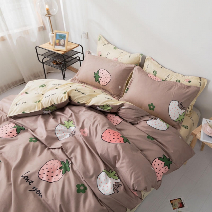 91家纺网 家纺一手货源 找家纺 米粒 芦荟棉四件套 小草莓