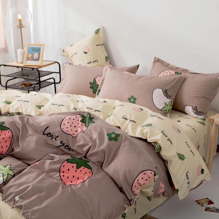 91家纺网 家纺一手货源 找家纺 米粒 芦荟棉四件套 小草莓