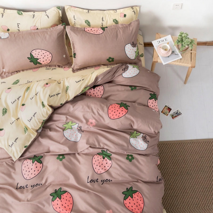 91家纺网 家纺一手货源 找家纺 米粒 芦荟棉四件套 小草莓