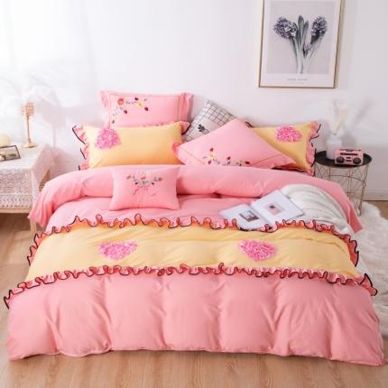 91家纺网 家纺一手货源 找家纺 尹黛尔 2020新款韩版蕾丝公主风四件套风格1心恋粉