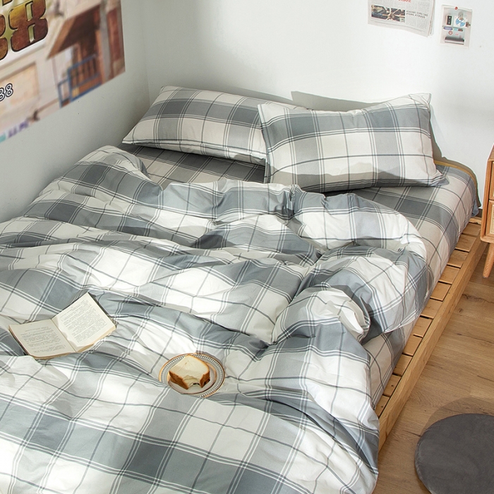 91家纺网 家纺一手货源 找家纺 感遇 2020新款ins全棉简约北欧风四件套 灰白格子