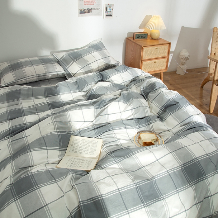 91家纺网 家纺一手货源 找家纺 感遇 2020新款ins全棉简约北欧风四件套 灰白格子