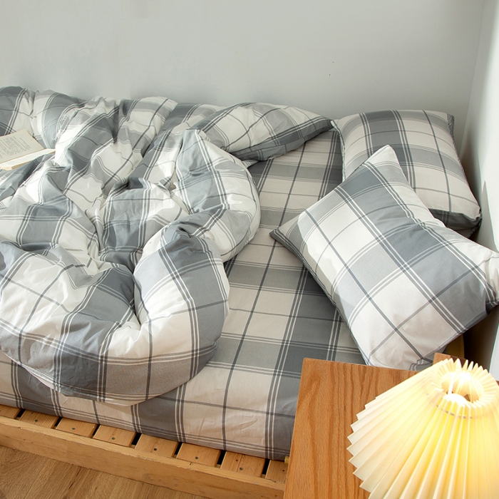 91家纺网 家纺一手货源 找家纺 感遇 2020新款ins全棉简约北欧风四件套 灰白格子