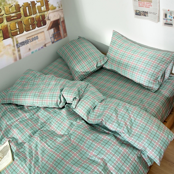 91家纺网 家纺一手货源 找家纺 感遇 2020新款ins全棉简约北欧风四件套 抹茶