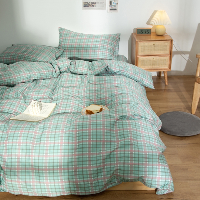 91家纺网 家纺一手货源 找家纺 感遇 2020新款ins全棉简约北欧风四件套 抹茶