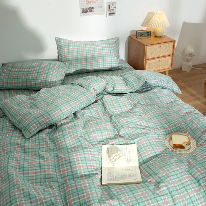 91家纺网 家纺一手货源 找家纺 感遇 2020新款ins全棉简约北欧风四件套 抹茶