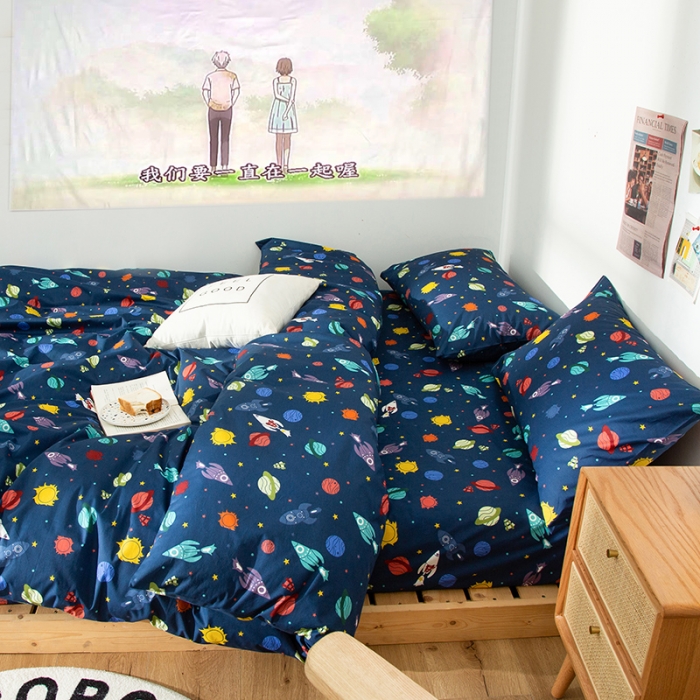 91家纺网 家纺一手货源 找家纺 感遇 2020新款ins全棉简约北欧风四件套 太空探险