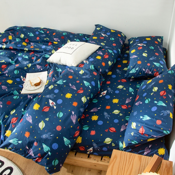 91家纺网 家纺一手货源 找家纺 感遇 2020新款ins全棉简约北欧风四件套 太空探险