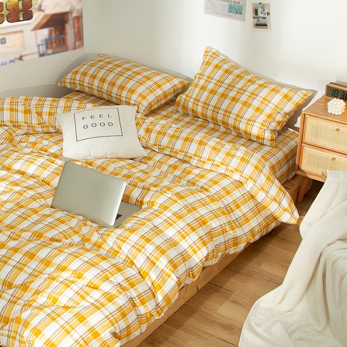 91家纺网 家纺一手货源 找家纺 感遇 2020新款ins全棉简约北欧风四件套 香橙