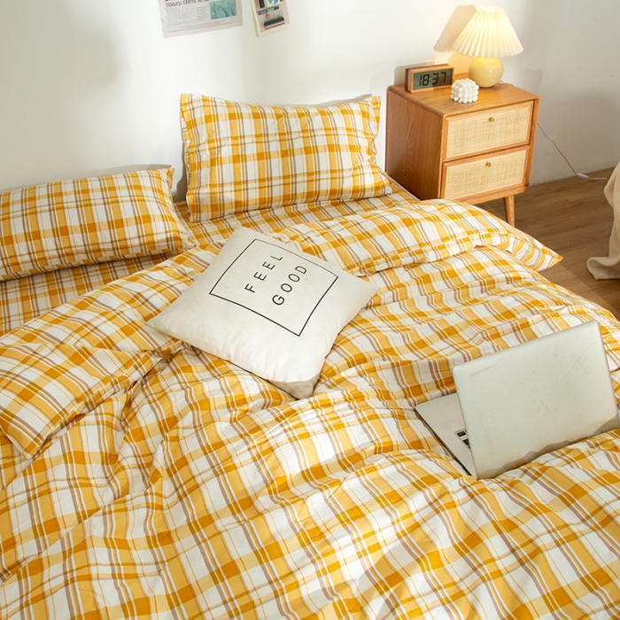 91家纺网 家纺一手货源 找家纺 感遇 2020新款ins全棉简约北欧风四件套 香橙