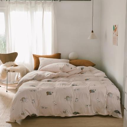 91家纺网 家纺一手货源 找家纺 风向标家纺 2020新款第一季印花针织天竺棉四件套 猫咪