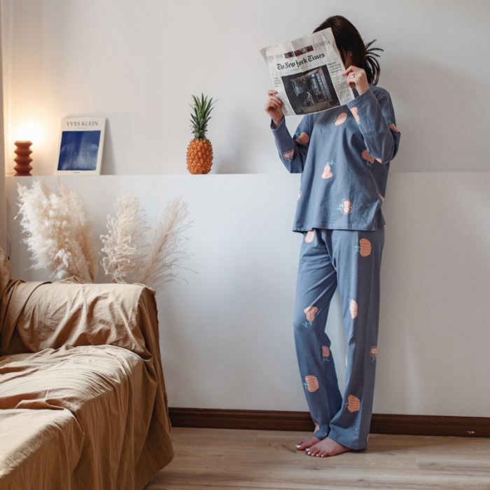 91家纺网 家纺一手货源 找家纺 风向标家纺 2020新款针织印花家居服 南瓜-套装