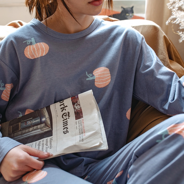 91家纺网 家纺一手货源 找家纺 风向标家纺 2020新款针织印花家居服 南瓜-套装