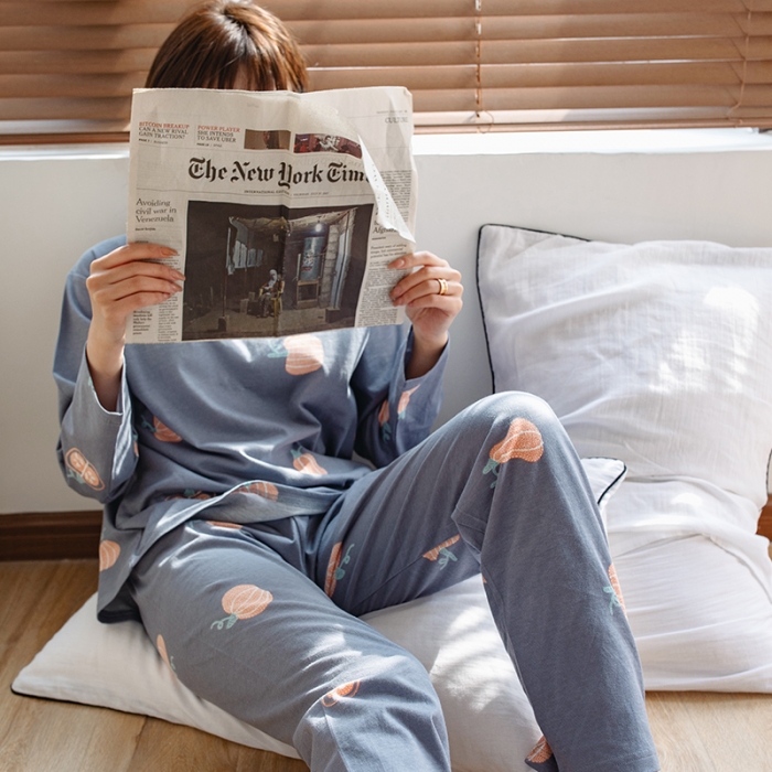 91家纺网 家纺一手货源 找家纺 风向标家纺 2020新款针织印花家居服 南瓜-套装