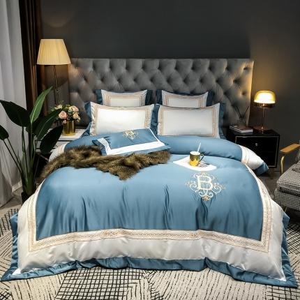安妮家居 2020新款TB大牌风贡缎全棉四件套影棚图 宾利蓝